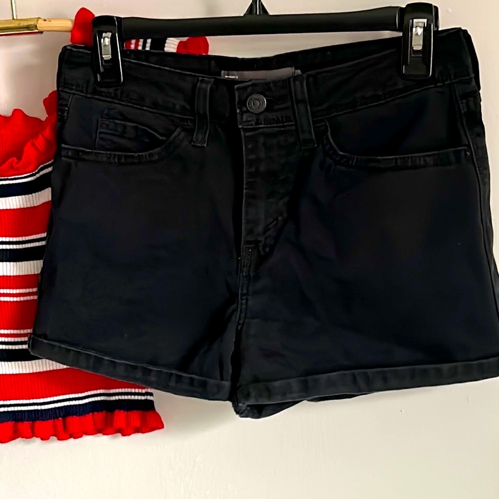 Levi’s High Rise Black Stretch Denim Rolled Cuff Jean Shorts